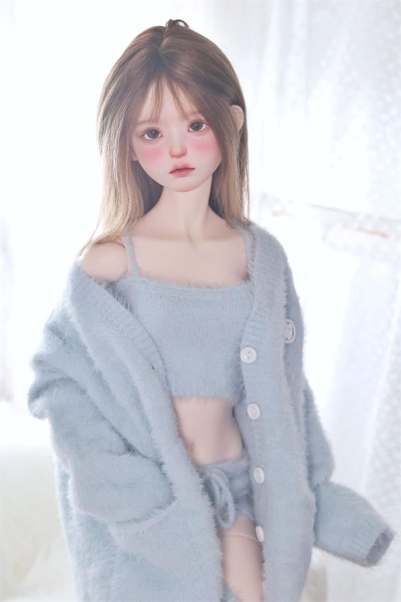 Oueneifs Doll Clothes Set for BJD, Resin Toy Doll Accessories Cardigan+ Vest+ Pants (Blue, for 1/3 BJD Doll) - Image 2
